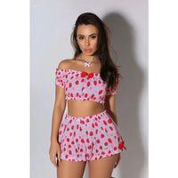 Kadın Pembe Çilek Desenli Şortlu Pijama Takımı