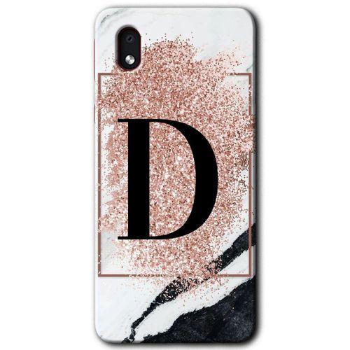 Galaxy A01 Core Kılıf HD Desen Baskılı Arka Kapak - Pembe Mermer Desenli D Harfi + Kırılmaz Cam