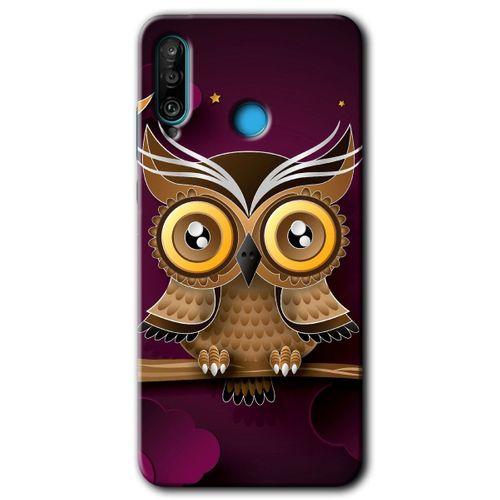 Huawei P30 Lite Kılıf HD Desen Baskılı Arka Kapak - Owl Bird Branch + Kırılmaz Cam