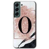 Galaxy S22 Kılıf HD Desen Baskılı Arka Kapak - Pembe Mermer Desenli O Harfi + Kırılmaz Cam