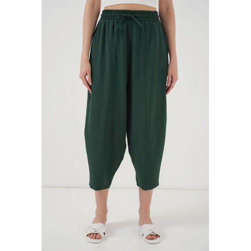 6591 Dokuma Şalvar Pantolon - Zümrüt Yeşili