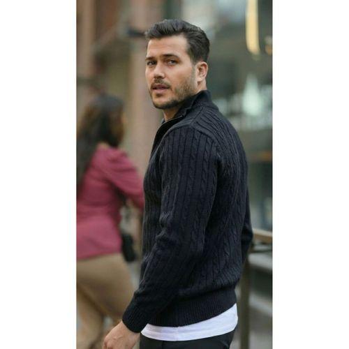 Erkek Örgü Desen Zip Yaka Triko