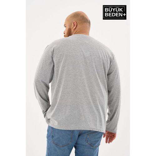 Erkek Büyük Beden Uzun Kollu 2 İplik Bisiklet Yaka Tişört