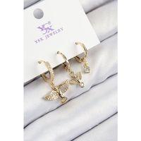 Pirinç Zirkon Taşlı 3'lü Kuş Model Gold Renk Kadın Küpe