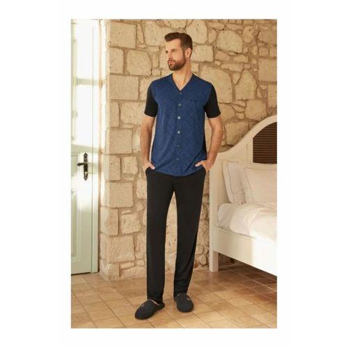 26020 Kısa Kol Boydan Düğmeli Erkek Pijama Takım - Lacivert