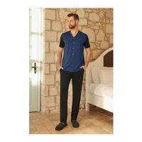 26020 Kısa Kol Boydan Düğmeli Erkek Pijama Takım - Lacivert