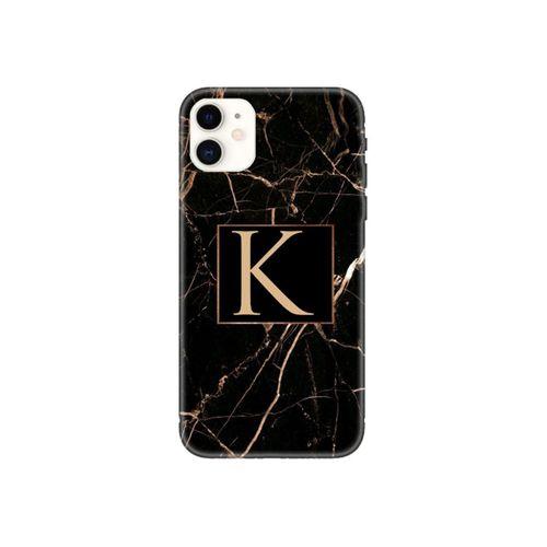 iPhone 11 Siyah Mermer Desen K Harfli Telefon Kılıfı