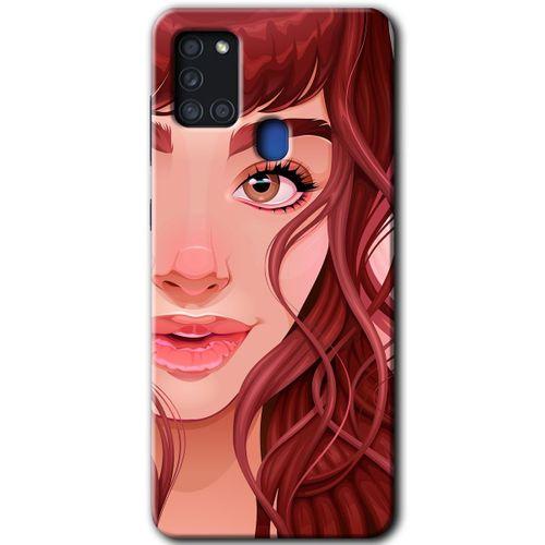 Samsung Galaxy A21s HD Baskılı Kılıf + 9D Tam Ekran Koruyucu - Kızıl Kız