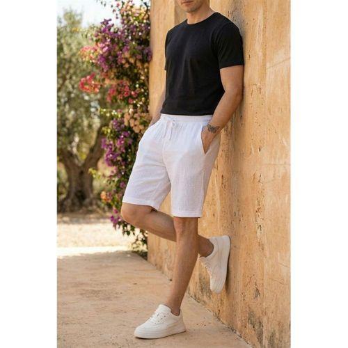 Hafif ve Rahat Duble Paça Müslin Erkek Şort - Beyaz