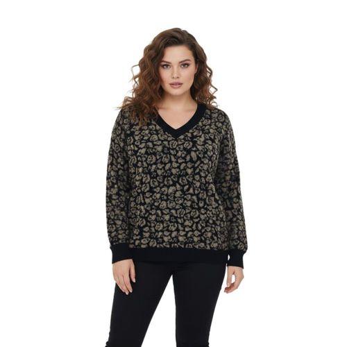 Kadın V Yaka Leopar Desen Sakallı Triko Kazak BGL-ST05079