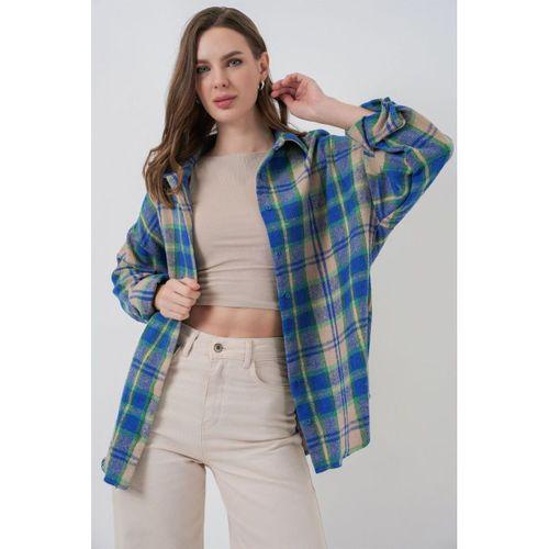 Ekose Desen Oversize Oduncu Gömlek 3854 Mavi Gri