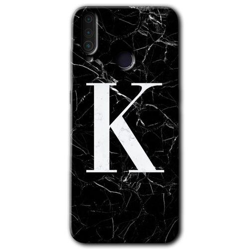 Potkal Hediye Fabrikası General Mobile GM 10 HD Baskılı Kılıf + 9D Tam Ekran Koruyucu - Siyah Mermer Desenli K Harfi