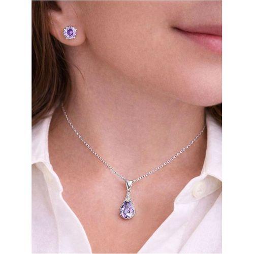 Gümüş Su Damlası Ametist Taşı Kadın Kolye Küpe Seti Gümüş Set