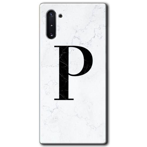 Samsung Galaxy Note 10 HD Baskılı Kılıf + 9D Tam Ekran Koruyucu - Beyaz Mermer Desenli P Harf