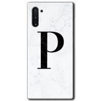 Samsung Galaxy Note 10 HD Baskılı Kılıf + 9D Tam Ekran Koruyucu - Beyaz Mermer Desenli P Harf