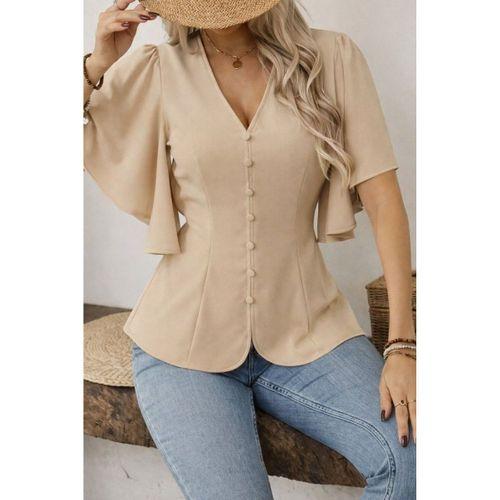 Kadın Kısa Kollu önden Düğmeli Ithal Krep Bluz
