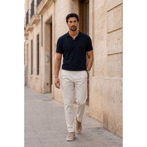 Newman Regular Fit Düğmeli Polo Yaka Viskon Triko Erkek T-Shirt- Lacivert