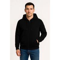 Erkek Üç İplik Kapüşonlu Tam Fermuarlı Kanguru Çepli SweatShirt Hoodie - Siyah