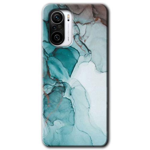 MRCİLETİSİM Poco F3 Kılıf HD Desen Baskılı Arka Kapak + Temperli Cam - Buzul Mermer