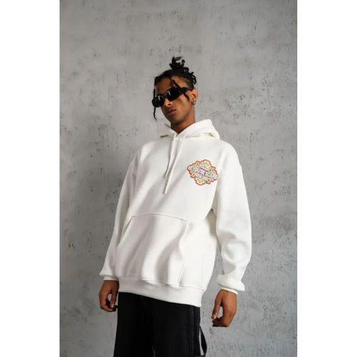 Erkek Kilim Desen Kapüşonlu Sweat- Beyaz