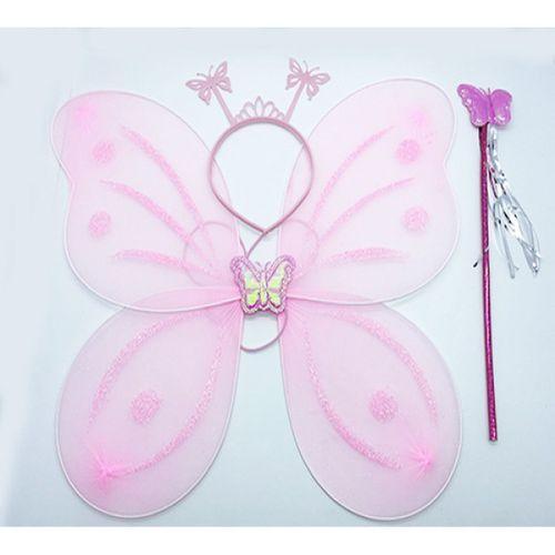 Toz Pembe Renk Kelebek Kanadı Tacı ve Sopası 50x37 cm