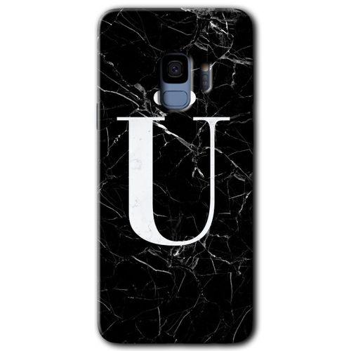 Potkal Hediye Fabrikası Samsung Galaxy S9 HD Baskılı Kılıf + 9D Tam Ekran Koruyucu - Siyah Mermer Desenli Ü Harfi