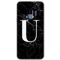 Potkal Hediye Fabrikası Samsung Galaxy S9 HD Baskılı Kılıf + 9D Tam Ekran Koruyucu - Siyah Mermer Desenli Ü Harfi