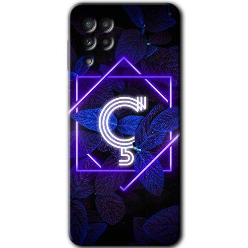 Samsung Galaxy A22 Kılıf Baskılı Kapak - Dark Neon Yaprak Ç Harfi +Tam Ekran Koruyucu