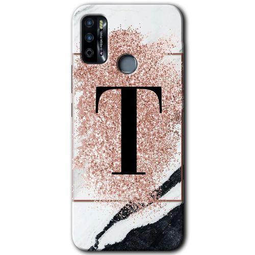 İnfinix Hot 9 Play Kılıf HD Desen Baskılı Arka Kapak - Pembe Mermer Desenli T Harfi