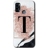 İnfinix Hot 9 Play Kılıf HD Desen Baskılı Arka Kapak - Pembe Mermer Desenli T Harfi