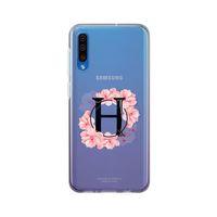 Samsung A30s Pembe Çiçek Desen H Harfli Şeffaf Kılıf