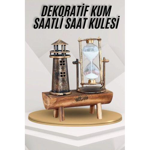 Deniz Feneri Kum Saati Ahşap Görünümlü Vintage Tarz Biblo