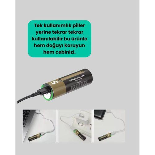 Yüksek Performanslı Aa Usb Şarjlı Lityum Pil | 1.5v Sabit Güç | 2’li Paket