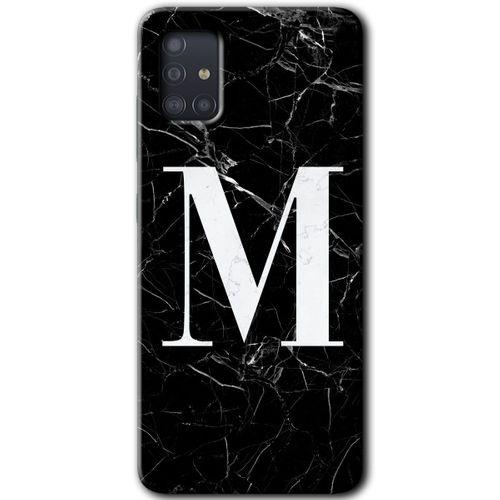 Potkal Hediye Fabrikası Samsung Galaxy A51 Kılıf HD Desen Baskılı Arka Kapak - Siyah Mermer Desenli M Harfi