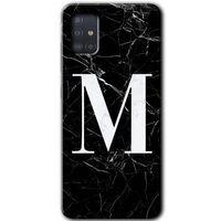 Potkal Hediye Fabrikası Samsung Galaxy A51 Kılıf HD Desen Baskılı Arka Kapak - Siyah Mermer Desenli M Harfi