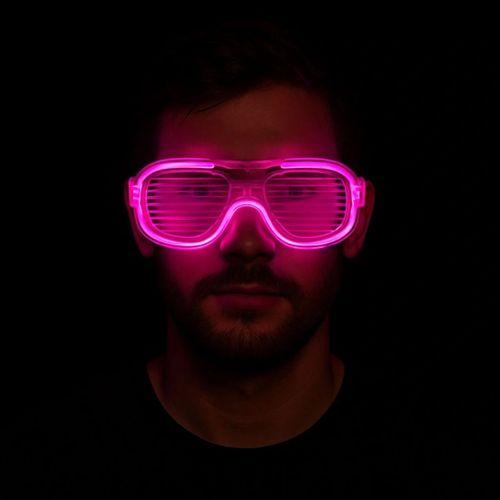 Pembe Led Işıklı Parti Gözlüğü - Şerit Gözlük 3 Modlu