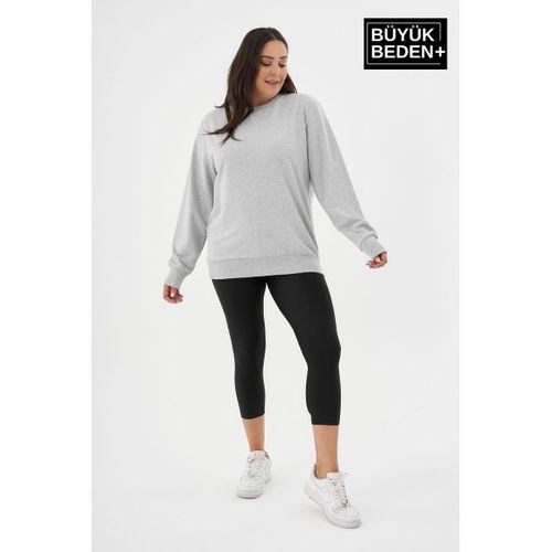 Kadın Büyük Beden Bisiklet Yaka İnce Sweatshirt – Regular Fit %64 Pamuklu SPR26BSWk956