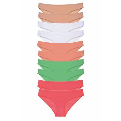 10 adet Süper Eko Set Likralı Kadın Slip Külot Ten Beyaz Pudra Yeşil Fuşya