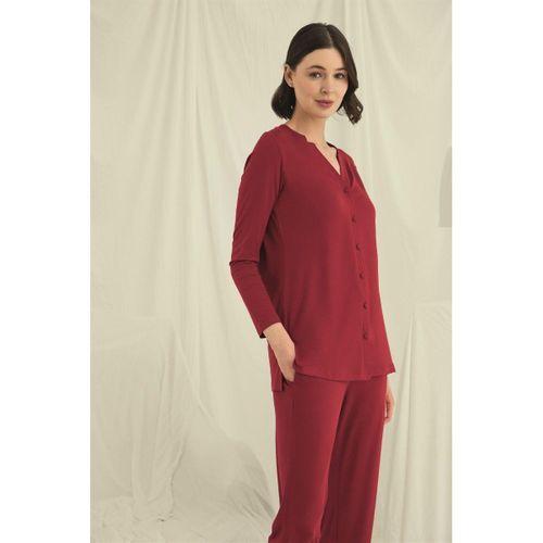 Uzun Kollu Düğmeli V Yaka Pijama Takımı