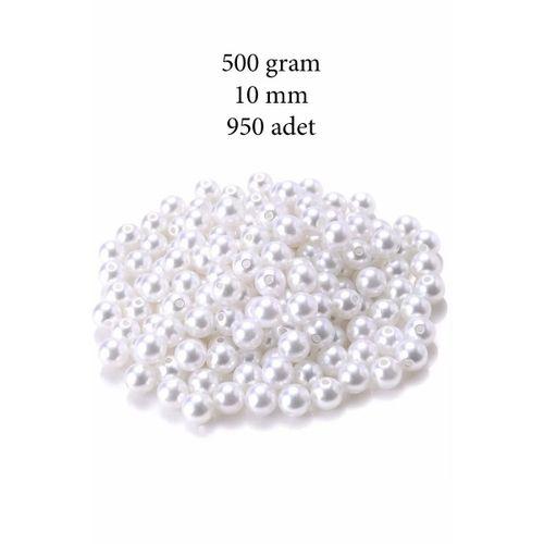 500 gram 10mm Beyaz Renk Plastik İnci Boncuk Çanta ve Takı Yapım Boncuğu (~950 adet)