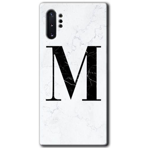 MRCİLETİSİM MRCİLETİSİM Samsung Galaxy Note 10 Plus Kılıf HD Desen Baskılı Arka Kapak + Temperli Cam - Beyaz Mermer M Harfi