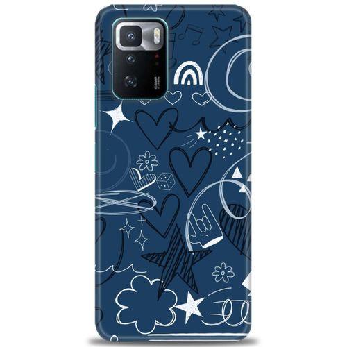 Xiaomi Poco X3 GT Kılıf HD Baskılı Kılıf - Notalar ve Kalpler Mavi + Tam Ekran Koruyucu