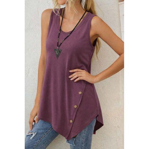 Kadın Askılı Yuvarlak Yakalı Asimetrik Kesim Detaylı Viskon Bluz