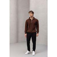 Gibson Yarım Fermuarlı Polo Yaka Kazak Kahve - Bezayağı Kumaş Pantolon Siyah