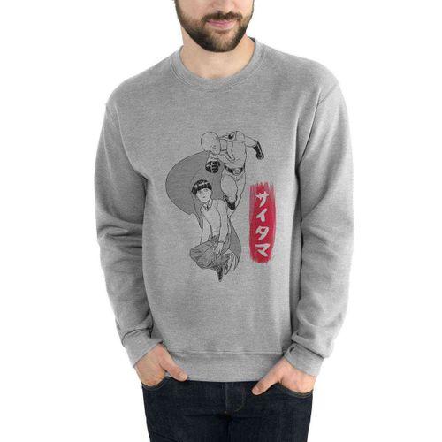 Anime One Punch Man Saitama Baskılı Gri Erkek Sweatshirt