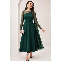 Kadın Uzun Kollu Yarı Balıkçı Yaka Tül Detaylı Uzun Sandy Elbise