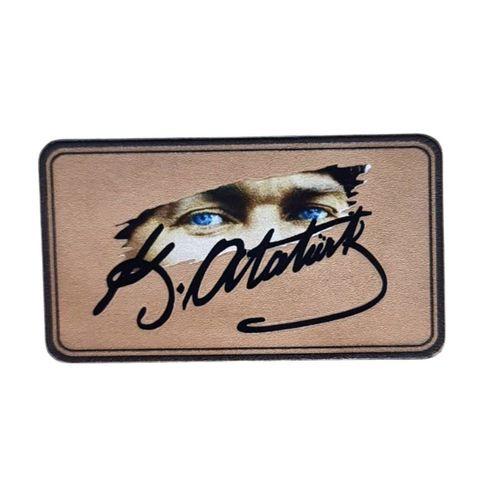 Atatürk Deri Peç - Arkası Cırtlı - 9 cm x 5 cm - Mavi Göz - Atatürk İmza - Leather Patch