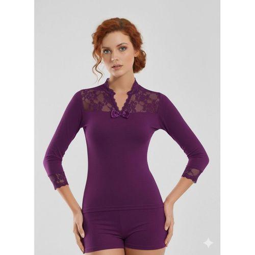 Geniş Dantelli Patlı Uzun Kollu Elestan Bluz  2176