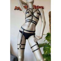 Siyah Deri Fantezi Jartiyer Harness Takım - Brf455