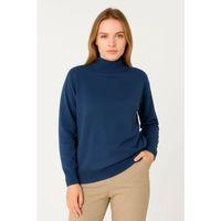 Yarım Boğaz Triko Kazak Yumuşak Dokulu Pamuklu Ince Dokuma, Uzun Kollu Rahat Regular Kalıp - İndigo